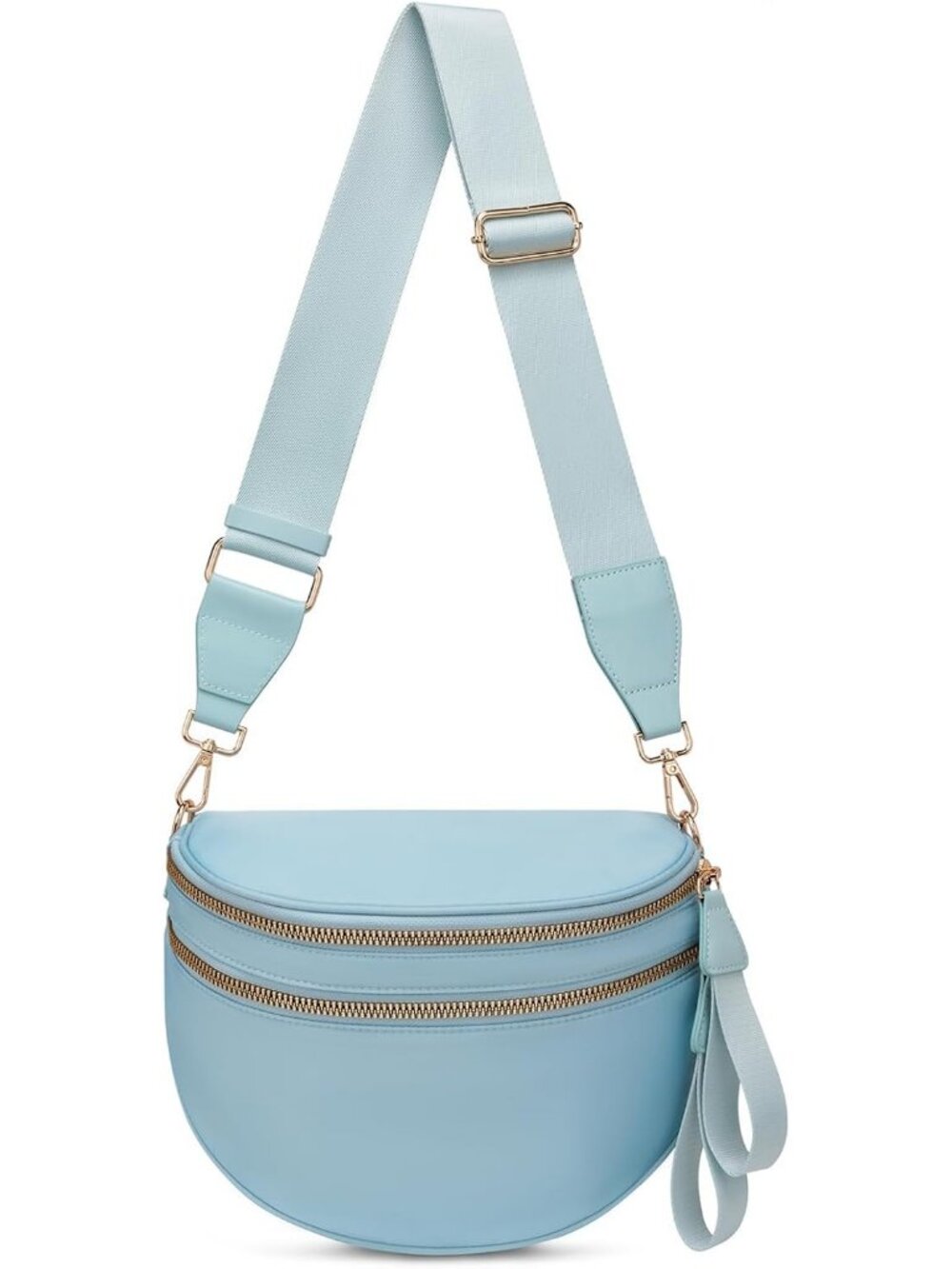 Women's Light Blue Pure Color Checkered Nylon Fanny Pack Travel Crossbody Bag